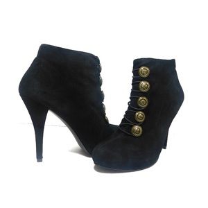 Guess Black Suede Booties Heels With Buttons Sz 9M
